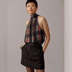 NWT J. Crew Halter top with necktie in Stewart tartan chiffon blend